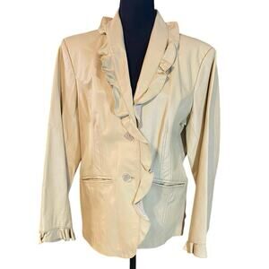 Terry Lewis Genuine Leather Ruffle Blazer Jacket Beige Large Classic Luxuries